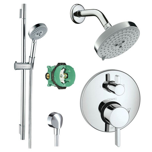 Hansgrohe KSH04447-27495-66PC Raindance Shower Faucet Kit with Handshower Wallbar PBV Trim with Diverter and Rough-in in Chrome