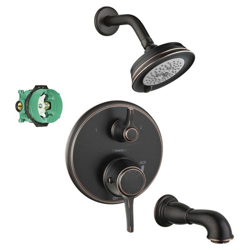 Hansgrohe KST04449-04070-88RB Croma Shower Faucet Kit with Tub Spout PBV Trim with Diverter and Rough-in in Rubbed Bronze