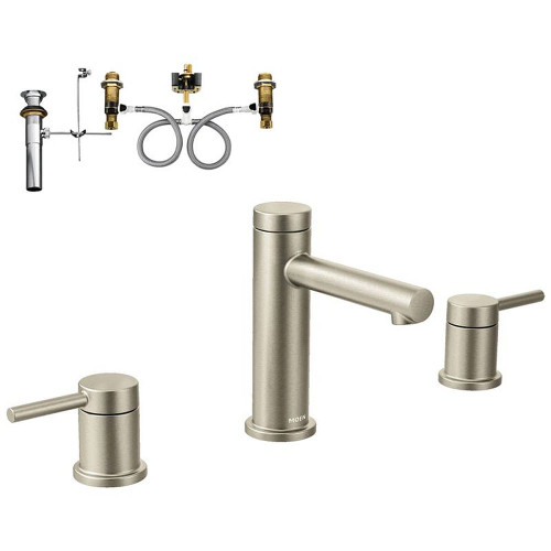 2-Handle Lavatory Faucet with Rough-in and Drain in Brushed Nickel