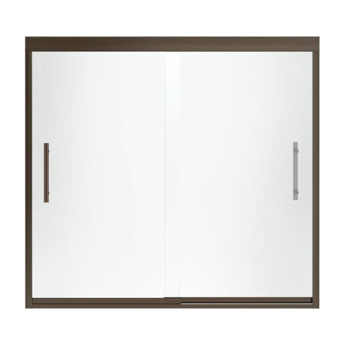 Frameless Bathtub Door 55.5-in H x 56.625-59.625-in W with Frosted Glass in Deep Bronze