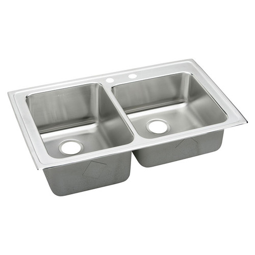 37" x 22" x 10" 18 Gauge Stainless Steel Offset Double Bowl Drop-in Kitchen Sink with 2 Faucet Holes in Lustrous Satin
