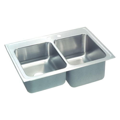 Stainless Steel Double Bowl Top Mount Sink with MR2 Faucet Holes in Lustrous Highlighted Satin