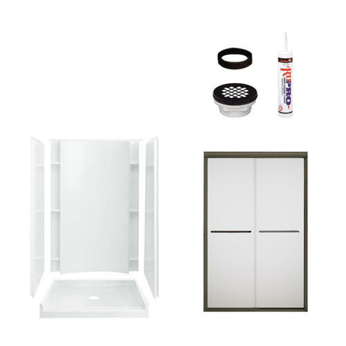 77-in x 36-in x 48-in Vikrell Wall and Floor 5-Piece Alcove Shower Kit in Deep Bronze with Frosted Glass