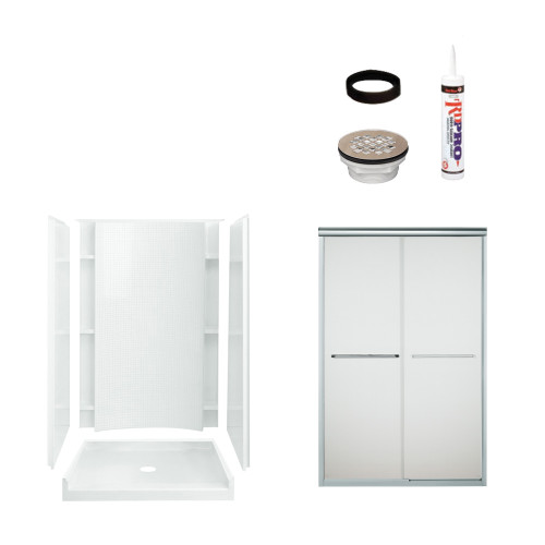 77-in x 36-in x 48-in Vikrell Wall and Floor 5-Piece Alcove Shower Kit in Silver with Frosted Glass