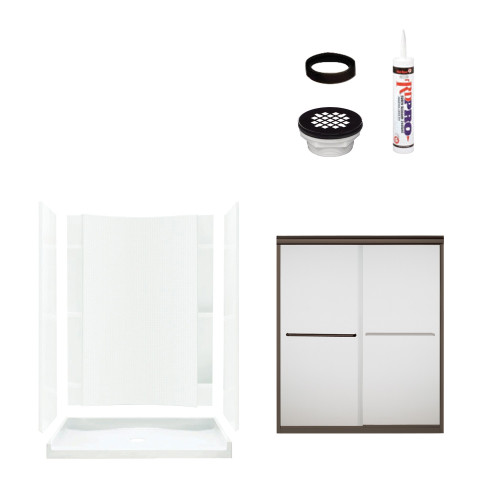 77-in x 36-in x 60-in Vikrell Wall and Floor 5-Piece Alcove Shower Kit in Deep Bronze with Frosted Glass