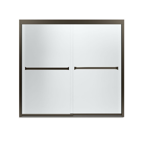 59.37-in x 55.12-in Frameless Bathtub Door in Deep Bronze with Frosted Glass Pattern