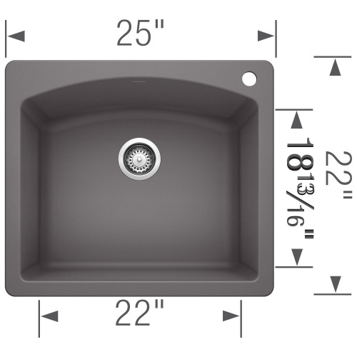 22-In X 25-In Single-Basin Granite Drop-In Or Undermount 2-Hole Residential Kitchen Sink in Cinder