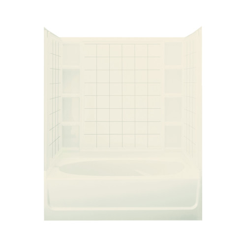74.25-in x 42-in x 60.25-in Vikrell Oval in Rectangle Skirted Bathtub with Right-Hand Drain and Wall Surround in Biscuit