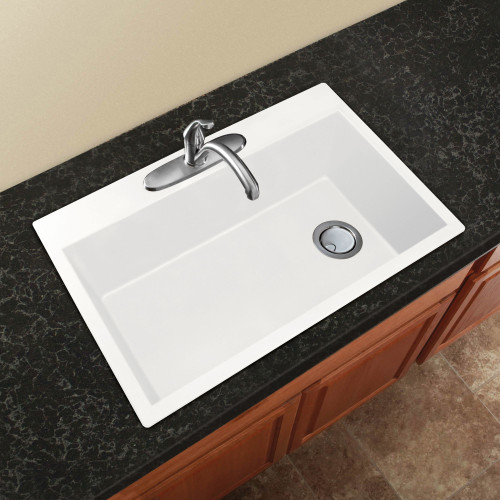 33-in X 22-in X 9.5-in silQ Granite Kitchen Sink with Super Single Offset Bowl, Drop-in Installation, with 2 CA Faucet Holes, In White