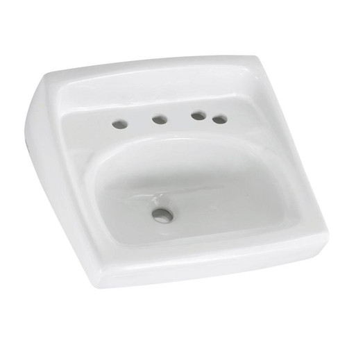 Wall Mounted Lavatory Sink for Wall Hangers (included) or Concealed Arms (not included) with Three Faucet Holes (8 Centers) and Extra Right-Hand Hole in White