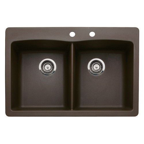 22-In X 33-In Double-Basin Granite Drop-In Or Undermount 2-Hole Residential Kitchen Sink in Cafe Brown