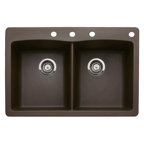 22-In X 33-In Double-Basin Granite Drop-In Or Undermount 4-Hole Residential Kitchen Sink in Cafe Brown