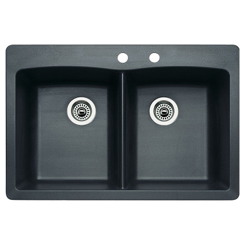 22-In X 33-In Double-Basin Granite Drop-In Or Undermount 2-Hole Residential Kitchen Sink in Anthracite
