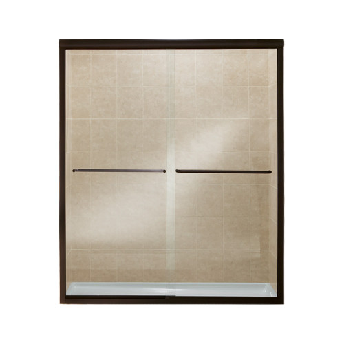 54.625-in to 59.625-in W x 70.0625-in H Frameless Sliding Shower Door in Deep Bronze with Clear Glass