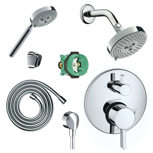 Hansgrohe KSH04231-27457-04PC Raindance S 120 Air 3-Jet Showerhead Kit with Handshower Thermostatic Trim with Diverter and Rough-in in Chrome
