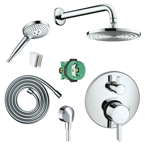 Hansgrohe KSH04231-27474-31PC Raindance Downpour Air Showerhead Kit with Handshower Thermostatic Trim with Diverter and Rough-in in Chrome