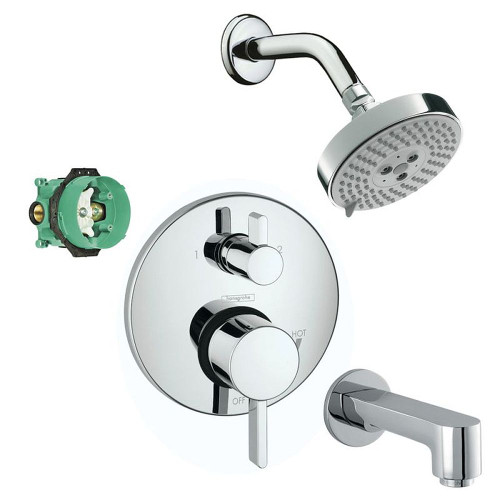 Hansgrohe KST04447-27457-13PC Raindance Shower Faucet Kit with Tub Spout PBV Trim with Diverter and Rough-in in Chrome