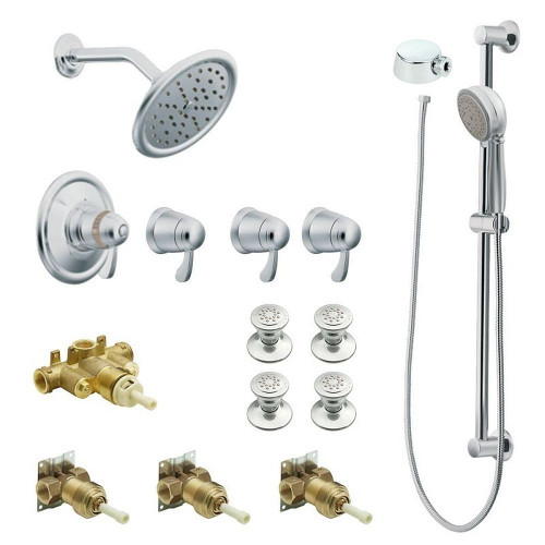 Moen KSPEX-HB-TS275CR 7-Inch Rainshower Vertical Spa Kit with Handheld Shower and Slide Bar in Chrome