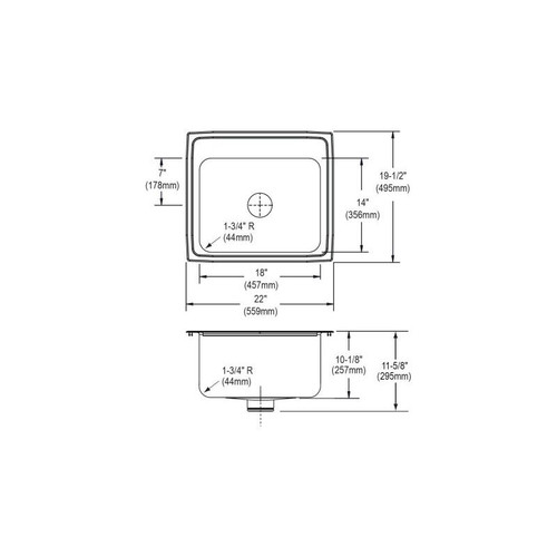22" x 19-1/2" x 10-1/8" 18 Gauge Stainless Steel Single Bowl Drop-in Kitchen Sink with Perfect Drain and 3 Faucet Holes in Lustrous Satin