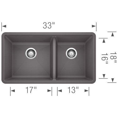 18-In X 33-In Double-Basin Granite Undermount Kitchen Sink in Cinder