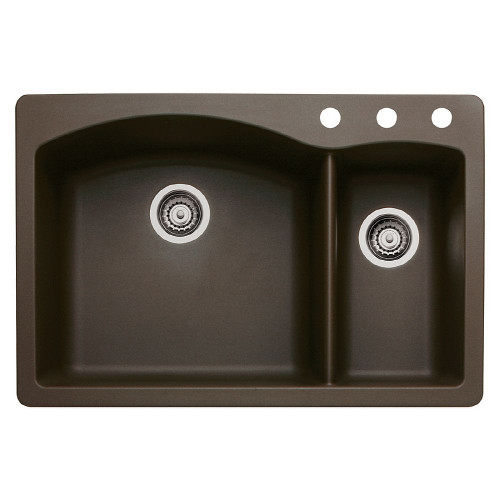 Blanco 440197-3 22-In X 33-In Double-Basin Granite Drop-In Or Undermount 3-Hole Residential Kitchen Sink in Cafe Brown
