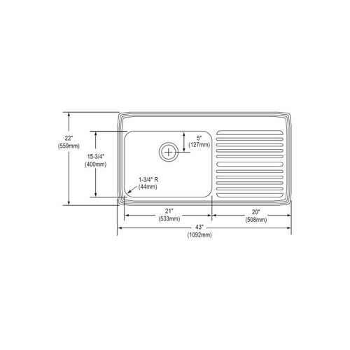43" x 22" x 10" 18 Gauge Stainless Steel Single Bowl Drop-in Sink with Left Drainboard and 3 Faucet Holes in Lustrous Satin