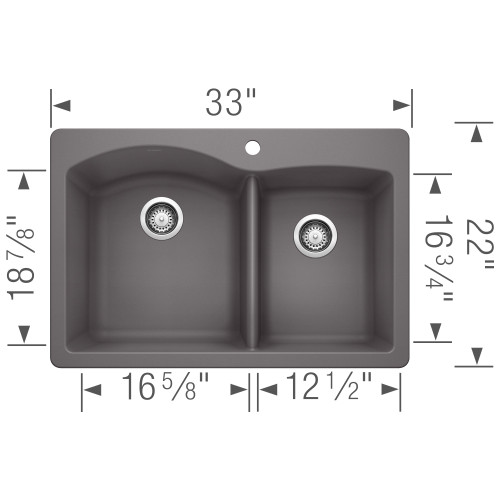 Blanco 441465 22-In X 33-In Double-Basin Granite Drop-In Or Undermount 1-Hole Residential Kitchen Sink in Cinder