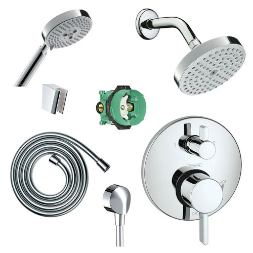 Hansgrohe KSH04447-04342-14PC Raindance Shower Faucet Kit with Handshower PBV Trim with Diverter and Rough-in in Chrome