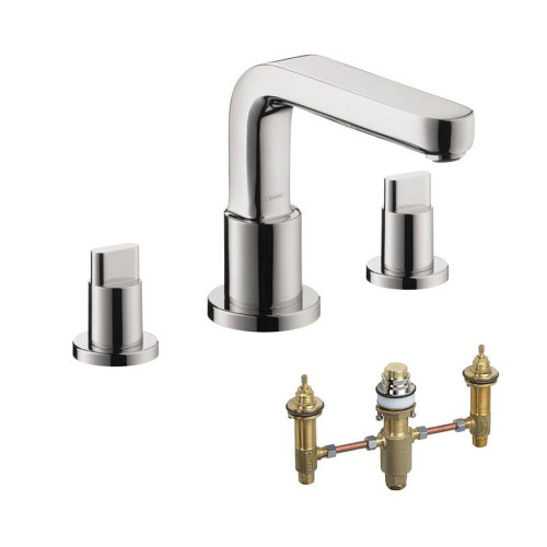 Hansgrohe KT31436-06607CR Metris S 2-Handle Roman Tub Faucet with Full Handles and Rough-In in Chrome