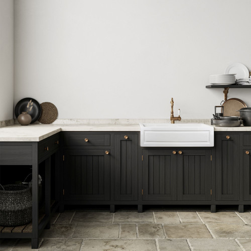 30-in x 20-in x 10-in Super Single Bowl with Reversible (French/Plain) Front, Farmhouse Fireclay Kitchen Sink, Undermount Installation, in White