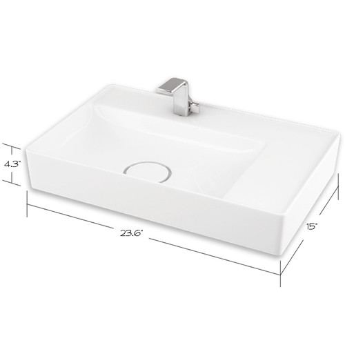 23.63-in Rectangular Vitreous China Vessel Sink with Single Faucet Hole in White