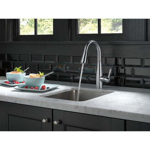 Delta 9913-AR-DST Essa Single Handle Pull-Down Bar/Prep Faucet in Arctic Stainless Finish