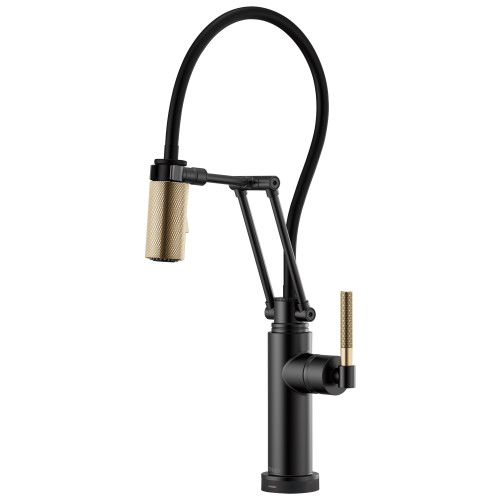 SmartTouch Articulating Faucet with Knurled Handle in Matte Black/Luxe Gold Finish