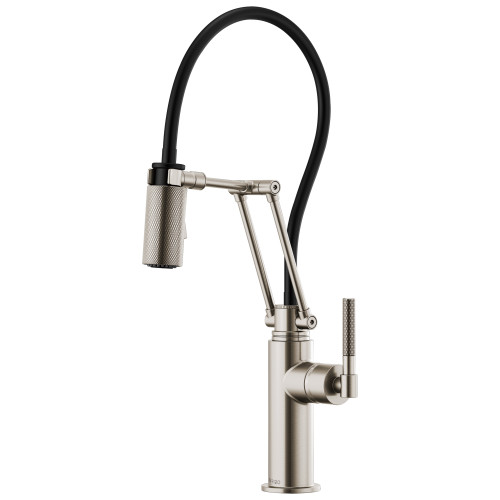 Articulating Faucet with Knurled Handle in Stainless Finish