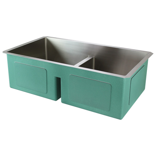 32.75-in x 19-in x 10-in 16 Gauge Equal Double Bowls, Undermount Stainless Steel Kitchen Sink with Low Divide