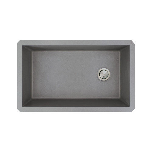 K-RUSS3118-01 Radius 31.75-in x 19.125-in x 9.5-in Granite Super Single Undermount Kitchen Sink in Grey with Grid, Strainer, Installation Kit