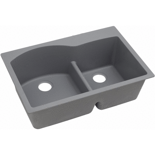 33" x 22" x 10" Quartz Offset 60/40 Double Bowl Drop-in Sink with Aqua Divide in Greystone