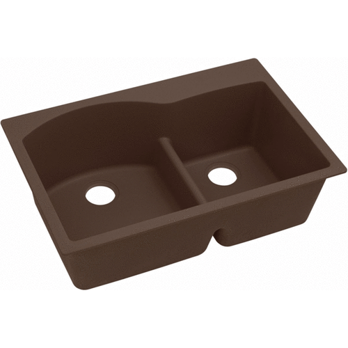 33" x 22" x 10" Quartz Offset 60/40 Double Bowl Drop-in Sink with Aqua Divide in Mocha