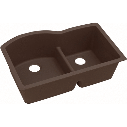 33" x 22" x 10" Quartz Offset 60/40 Double Bowl Undermount Sink with Aqua Divide in Mocha