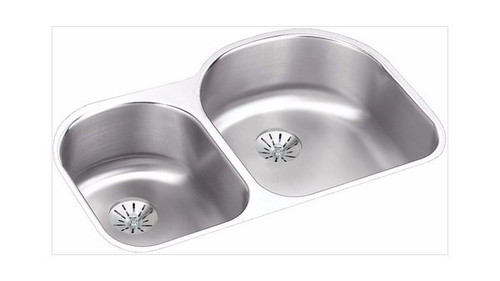 31-1/4" x 20" x 7-1/2" Stainless Steel Offset 40/60 Double Bowl Undermount Kitchen Sink with Left Small Bowl and Perfect Drain in Lustrous Satin