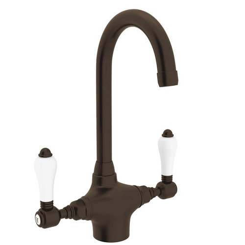 C-Spout Bar/Food Prep Faucet With Porcelain Lever Handle In Tuscan Brass