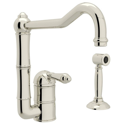 Single Hole Column Spout Kitchen Faucet With Sidespray With Metal Lever Handle In Polished Nickel
