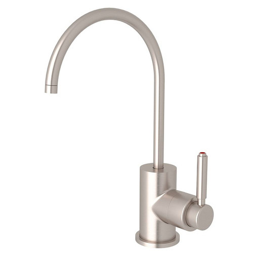 Contemporary C-Spout Hot Water Dispenser Faucet With Metal Lever Handle In Satin Nickel