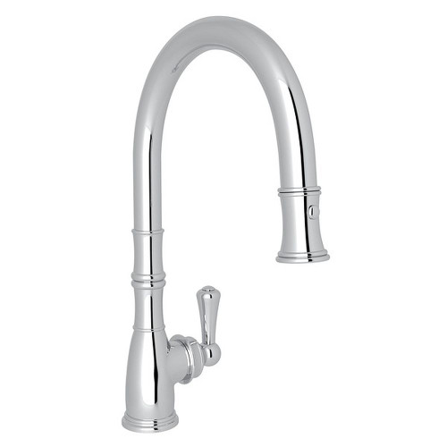 Georgian Era Traditional Pulldown Kitchen Faucet With Metal Lever Handle In Polished Chrome