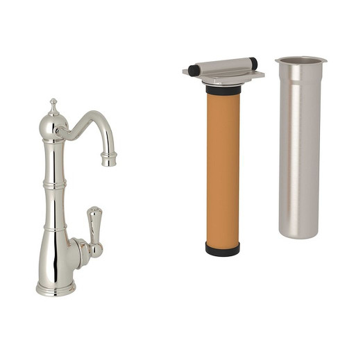 Edwardian Column Spout Kitchen Faucet With Metal Lever Handle And Triflow Filter In Polished Nickel