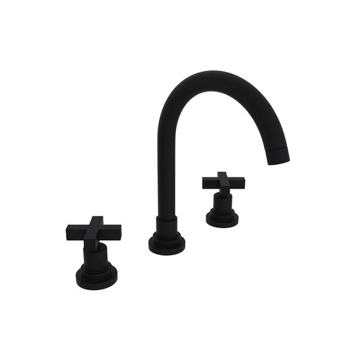 C-Spout Widespread Lavatory Faucet with 10-7/64" Spout Height Cross Handles and Pop-Up in Matte Black