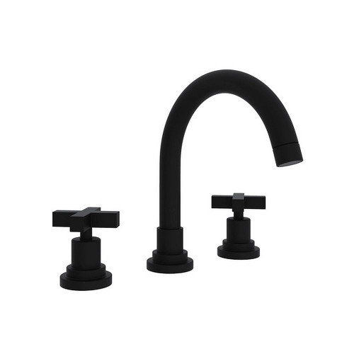 C-Spout Widespread Lavatory Faucet with 8-1/2" Spout Height Cross Handles and Pop-Up in Matte Black