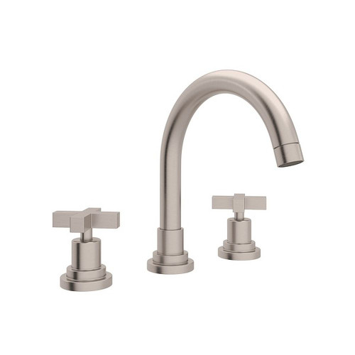 C-Spout Widespread Lavatory Faucet with 8-1/2" Spout Height Cross Handles and Pop-Up in Satin Nickel