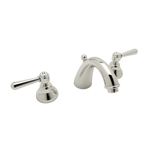 C-Spout Widespread Lavatory Faucet with Metal Levers Pop-Up in Polished Nickel