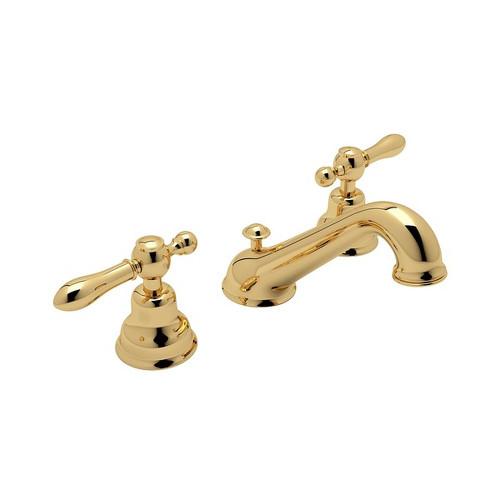 C-Spout Widespread Lavatory Faucet with Classic Metal Lever in Italian Brass